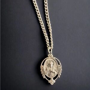 Sterling Silver Catholic Antique Art Nouveau Pendent Mary Jesus Necklace